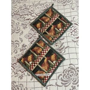 Set 2 Handmade Lancaster Co PA Green Dragon Market Pot Holders Chicken Decor